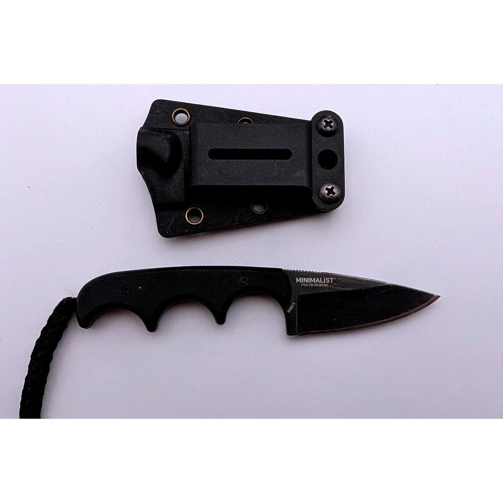 CRKT Minimalist Drop Point Black Fixed Blade Neck Knife 2384K Alan Folts Design